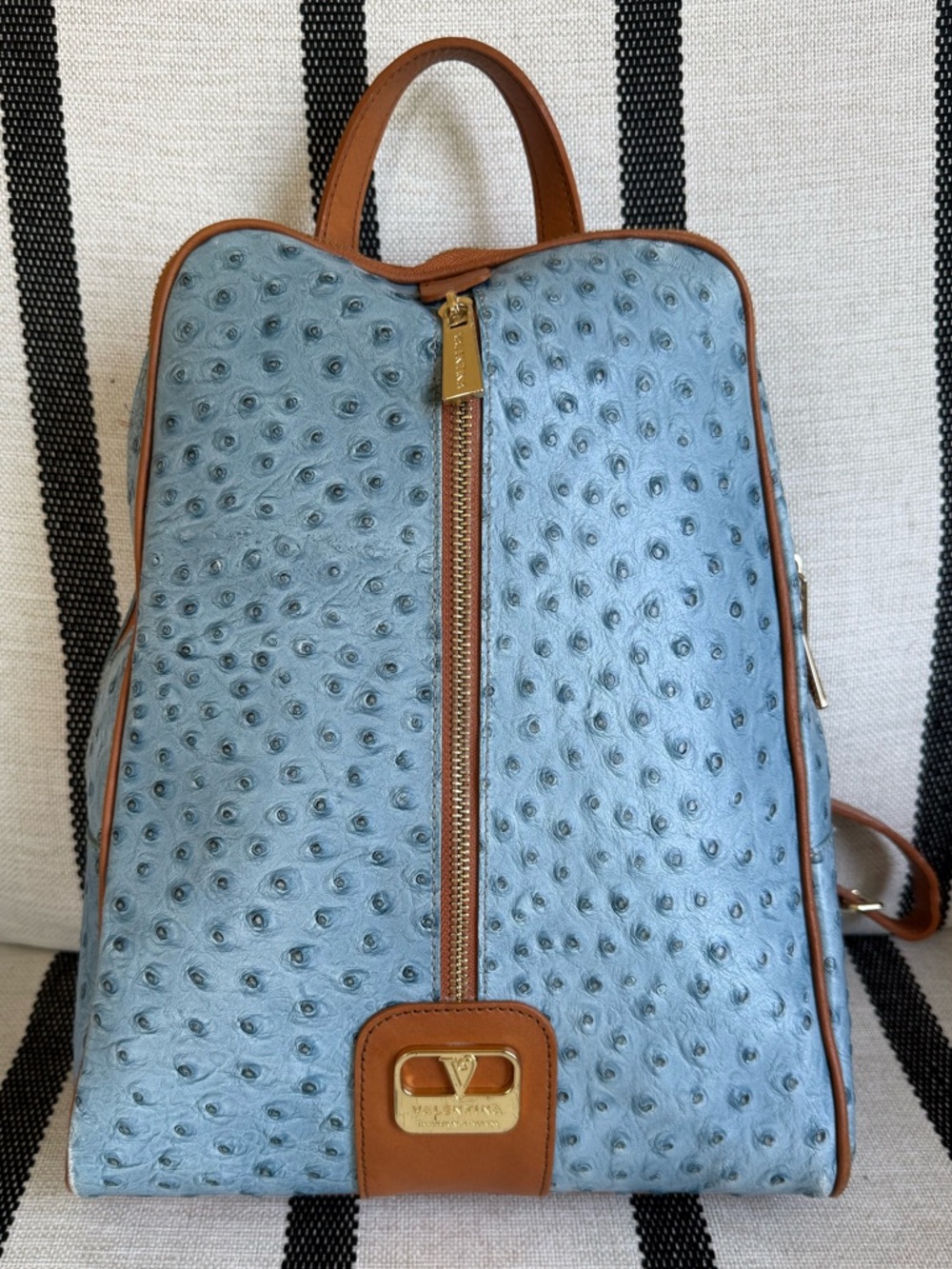 Valentina Remini Italy Italian Leather with Blue Embossed 3D Ostrich Texture
